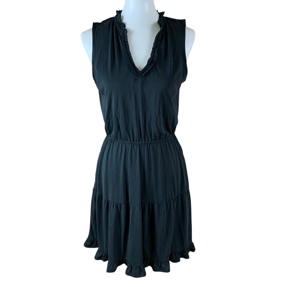 Another Love Black Ruffle Neck Sleeveless Tiered Midi Dress Elegant Cocktail S